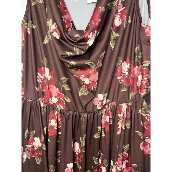 Torrid Mini Studio Knit Sleeveless Cowl Neck Floral Dress Brown Red Pink NWT Sz0 - Picture 11 of 11